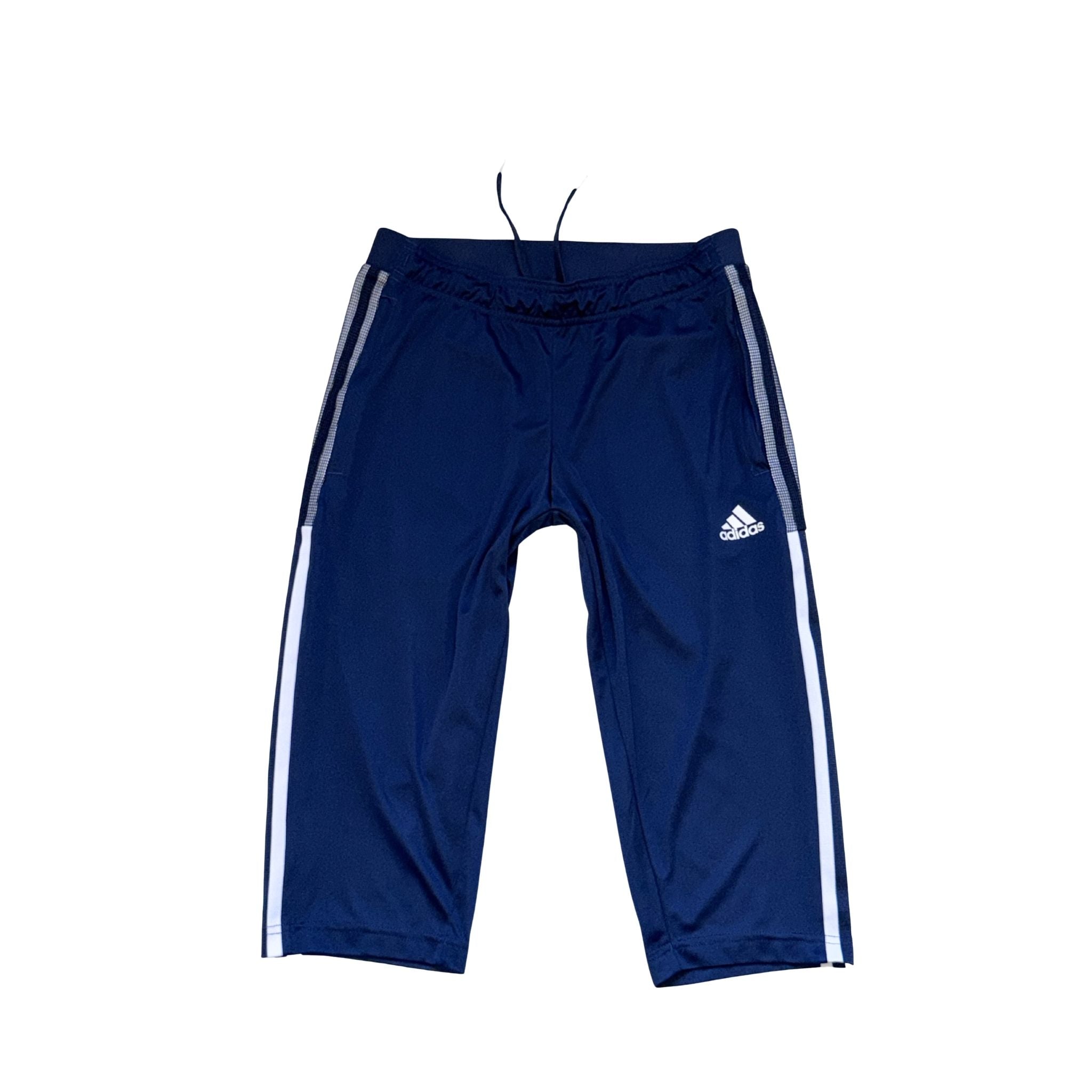 Adidas Cropped 3/4 Track Pants – Navy Blue with Mesh-Texture Stripes