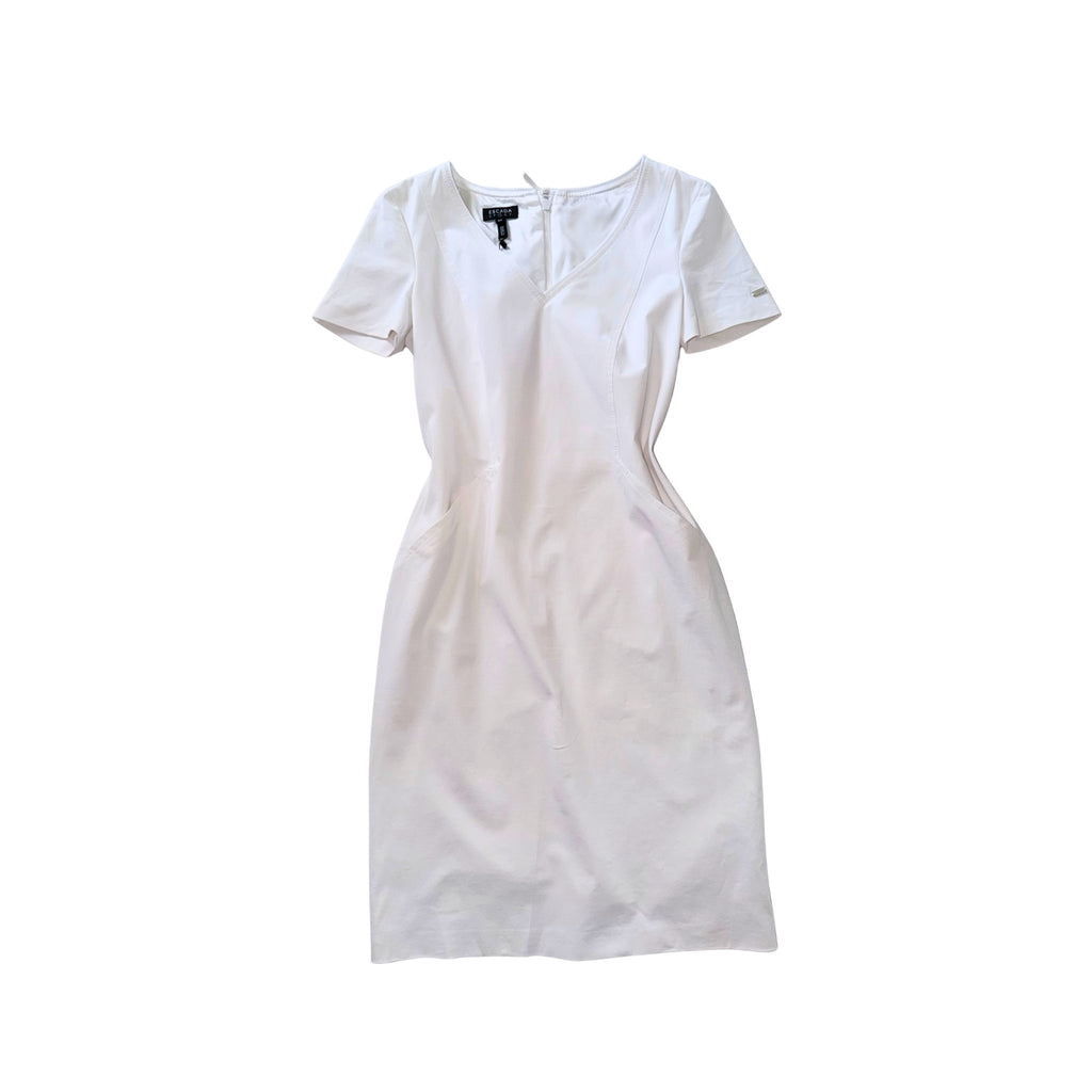 Escada Sport – White V-Neck Short Sleeve Midi Dress