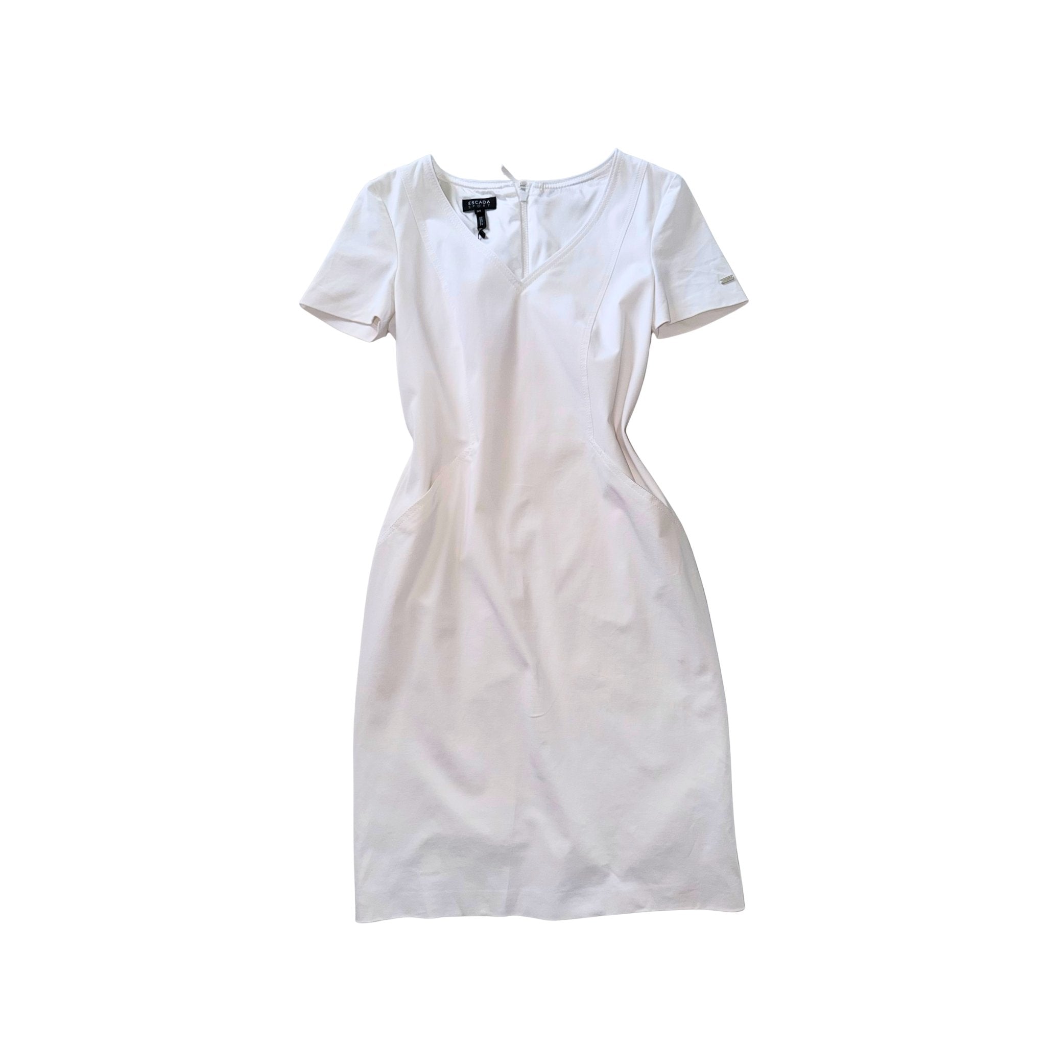 Escada Sport – White V-Neck Short Sleeve Midi Dress