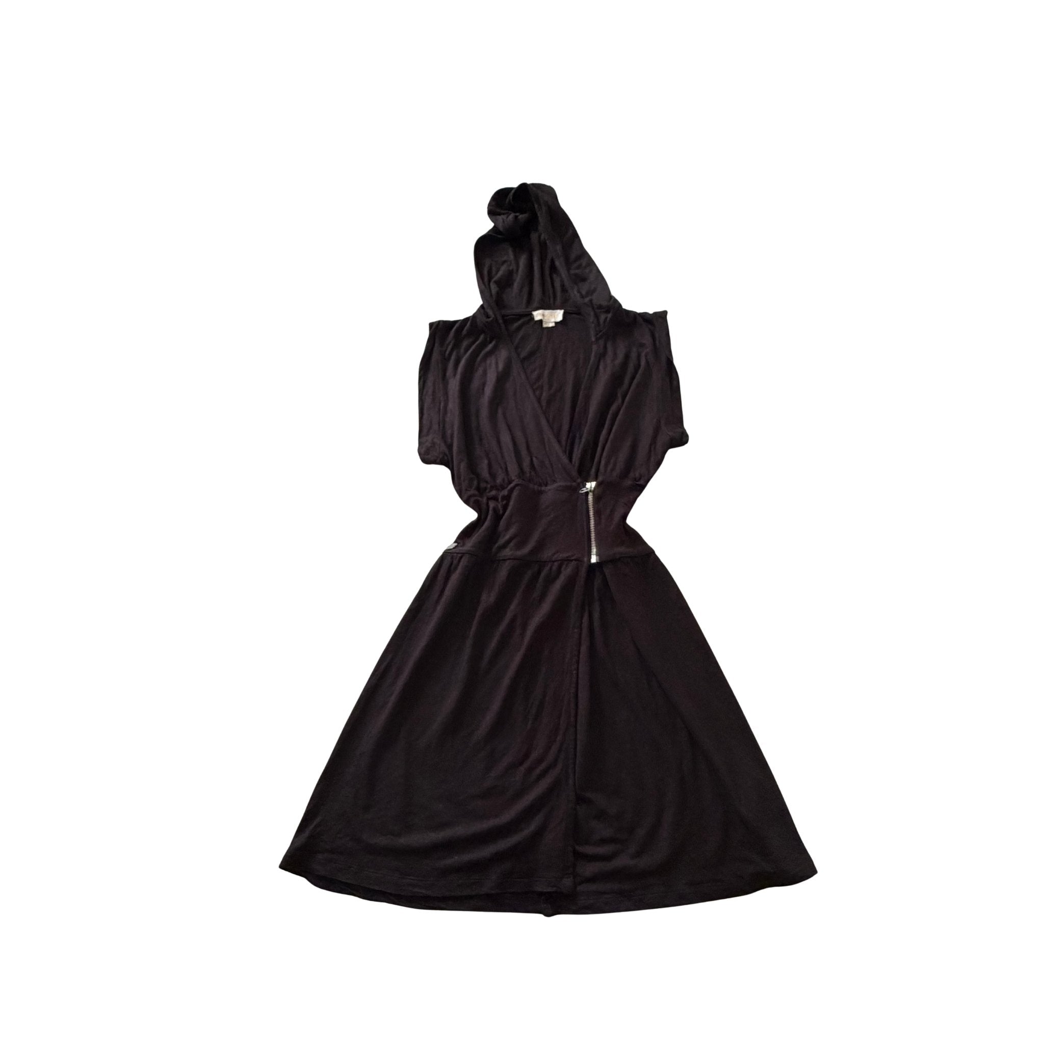 Diesel – Black Hooded Viscose-Wool Blend Midi Dress with Side Zip